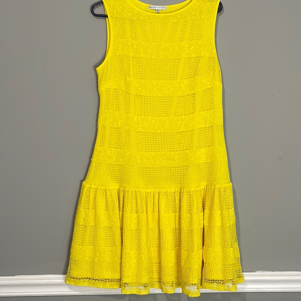 Sandra Darren bright yellow crochet dress